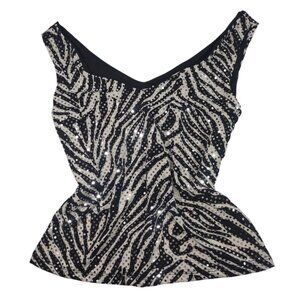 Vtg 90s Dollface Zebra Print  Sequins Top Rave Scene Trashy Mcbling Emo Y2K Sz L